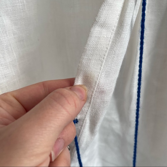 MARCH 11 Tunic Dress White Linen Embroidered Balloon Sleeve Peasant Button Front - Picture 5 of 11